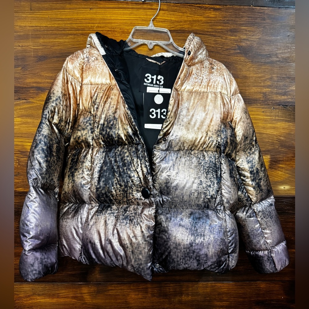 NWT Sanayi 313 Hooded Ombre Puffer Jacket button fly